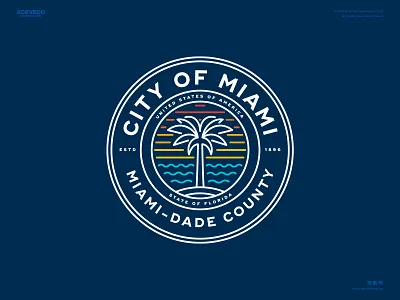 City of Miami Seal Redesign branding florida government illustration lineart logo miami ocean palmtree rebrand redesign retro seal tropical typography usa