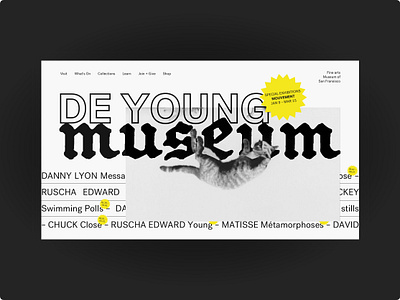 The Young Museum black and white cat clean creative design image interaction layout minimal museum simple typography ui ui design ux ux design web webdesign website yellow