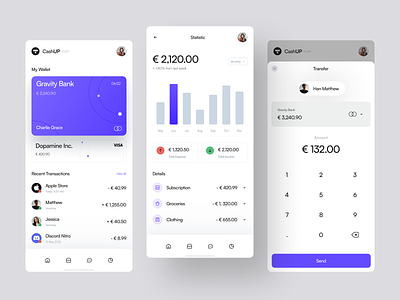 CashUP · Banking Mobile App app bank banking banking app card card ui clean design finance financial minimal mobile mobile app money statistic transaction ui ui design