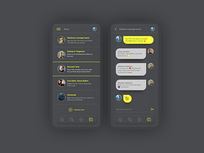 Raven adobe adobe xd adobexd app application ui chat chat app communication conversation dark ui gameofthrones geek got interface messages neumorphic ui ux ui design uiux ux