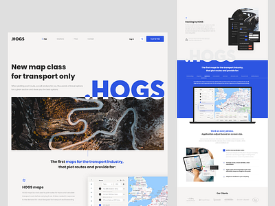 Landing page concept - HOGS 🗺️🚛📦 cargo cars design fleet app homepage landingpage logistics managment map modern navigation platform route simple tracking tracking app transport truck app ui webdesign