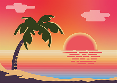 Summer sunset illustration illustrator island landscape palmtree sea stylized summer