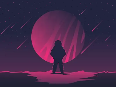 Martian Looking at a Planet alien animation astronaut background colony design dpicso gradient graphic illustration mars martian planet poster silhouette space vector