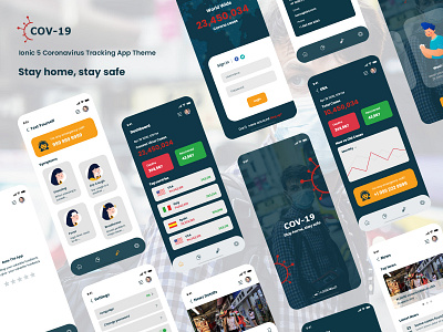 Cov-19 ionic 5 coronavirus tracking app theme app corona coronavirus covid 19 flat health healthcare medical mobile apps modern ui ui design user interface