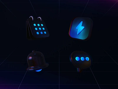 Cyberpunk Style 3D Icons 3d 3dicons 80s animation app cyberpunk design icons interface mobile motion synthwave ui ux