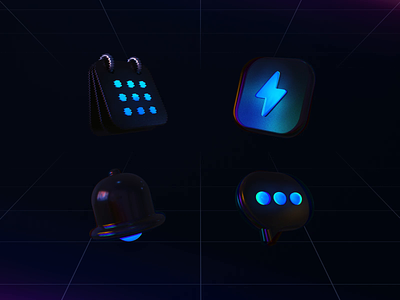 Cyberpunk Style 3D Icons 3d 3dicons 80s animation app cyberpunk design icons interface mobile motion synthwave ui ux