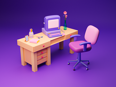 working corner 3d 3d art 3d table 3ddesign 3dmodeling abstract blender branding character cozy cute cute style design georgia graphic design illustration office 3d table tbilisi vector