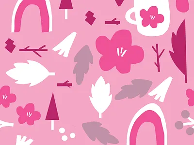 Monochrome Cut Paper Modern Pattern bold bright cut floral illustration minimal monochrome paper pattern pink simple