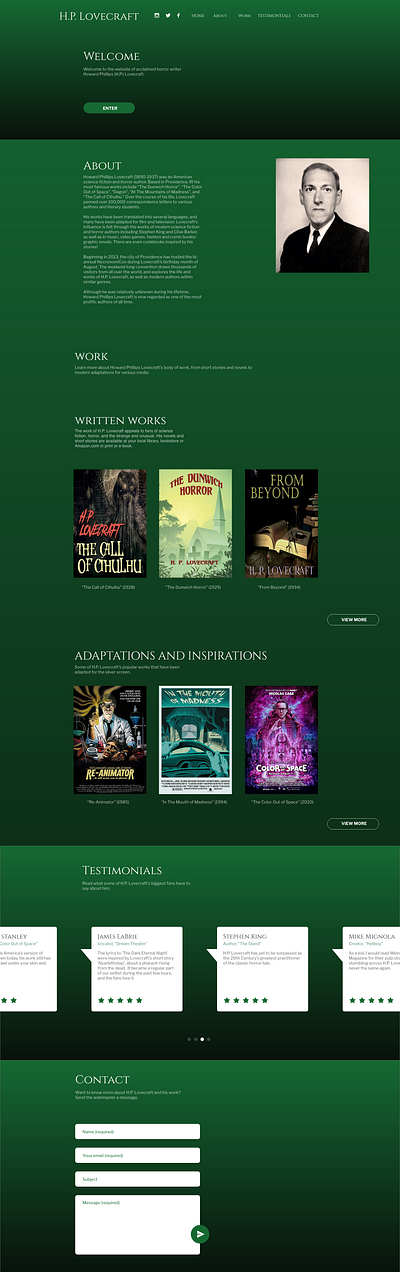 HP Lovecraft Single Page Website Concept adobe xd branding mockup website design