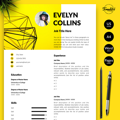 Modern Resume for Word & Pages “Evelyn Collins” civil engineer cv creative resume curriculum vitae cv template data analyst resume engineer resume engineering resume modern resume one page resume professional resume resume for word resume template resume template word resume with cover resume with photo three page resume two page resume
