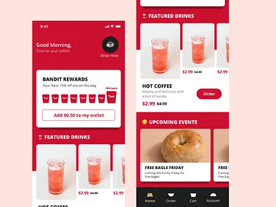 Coffee interaface design app app ui design discount fab fabicon home ios mobile order orders product rewards