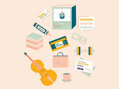 👩‍👧happy mama's day crayon design glasses iconography icons illustration illustrator movie tickets snow white tiramisu vector vhs violin weights