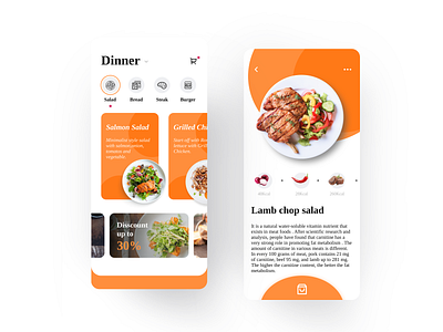 Salad ui design app bread breakfast burger color design dinner eat food gui lamb lucnh orange page salad steak tasty ui ux yummy