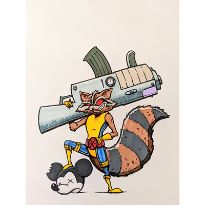 Raccoon vs Mouse comic art conceptual drawing fanart marvel