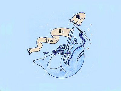 Save Us angry art character concept danger design dribbble earth fish global warming graphic design illustration illustrator marine life procreate save earth sea pollution texture water whale