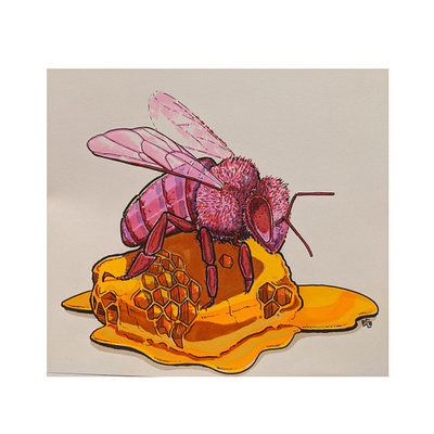 Pink & Honey awareness bees conceptual illustration nature