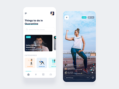 Things to do in Quarantine Concept App 🙌🏻 app dailyui design dribbble dribbblebestshot exercise food inspiration interaction design minimal quarantine shot typography ui ui ux ux