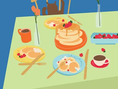 breakfast adobe illustration adobe illustrator breakfast cat digital illustration flat design flat illustration flatdesign illustration interior pancakes stilllife vector vector design yummy