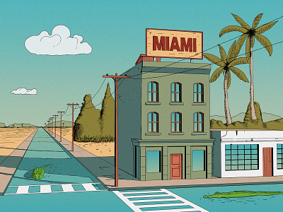 Miami airbrush aligator artwork cartoon comic comic art digitalillustration drawing florida holiday house illustration illustrations illustrator illustrators krita miami palms street wacom intuos