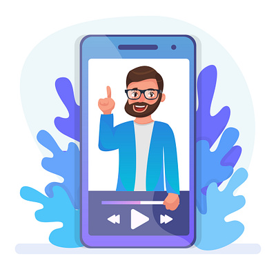 Mobile video tutorial watching. Online lecture, remote education 2d app creative design digital lesson illustration remote education seminar tutorial vector video call