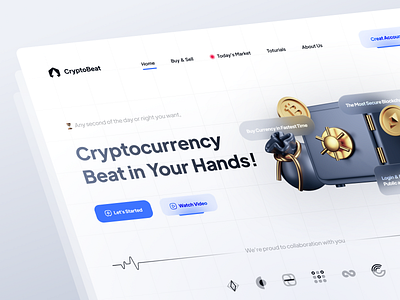 Cryptocurrency Landing Page - CryptoBeat 3d 3d icon bank banking bitcoin crypto cryptocurrency ethereum finance financial glass glassmorphism landing landing page landingpage money nft ui ux wallet