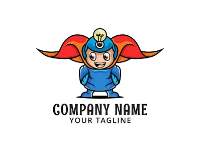 Smart Kids Hero - Logo Template animation cartoon character children colorful cute design fun funny hero illustration kids lamp logo people smart smile