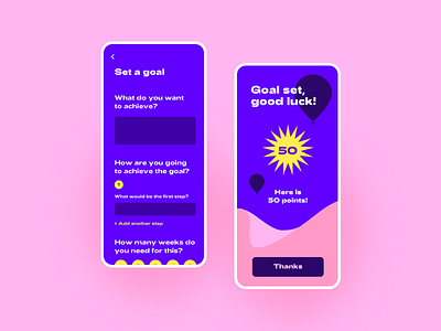 Goal Setting Flow badge badges candy color colorful colors colour colours gamification goal pink point points purple reward setting success successful ui ui design