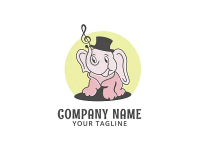 elephant musician - Logo template animal animation cartoon character characters cute design elephant fun funny illustration kids music musician notes