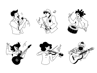 Music collection adobe illustrator art black and white black and white illustration illustration illustration design illustrations illustrator music onboarding stroke