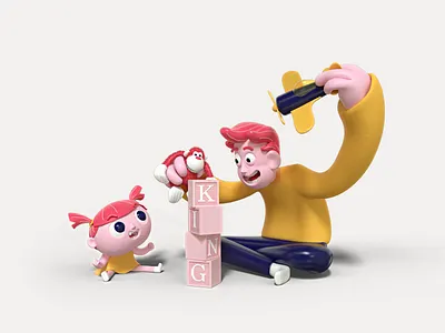 King kong 3d character cinema 4d dad daughter design illustration king kong