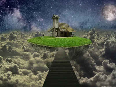 Seul dans les nuages isle sky cloud photoshop