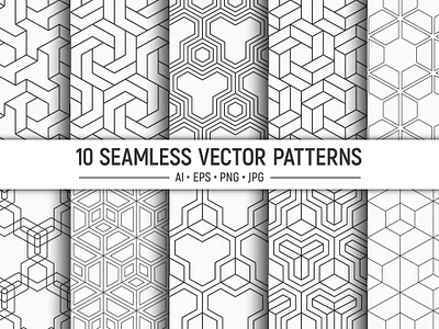 10 seamless geometric vector patterns backdrop background design fabric geometric hexagon illustration ornament paper pattern pattern design seamless style surface design surface pattern textile vector