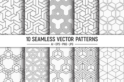 10 seamless geometric vector patterns backdrop background design fabric geometric hexagon illustration ornament paper pattern pattern design seamless style surface design surface pattern textile vector