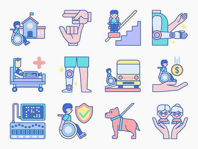 Disability Icon Set design disability flat icon icon set icons illustration illustrator ui ux vector