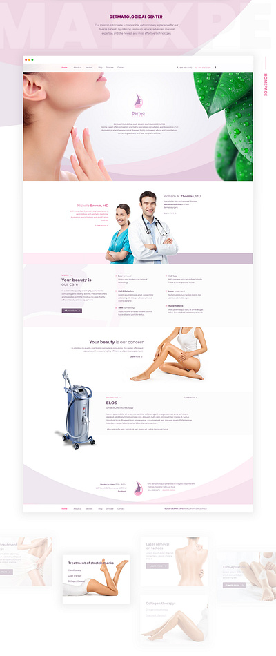 Dermatological Center website branding dermatique for skin care center dermatology ui ux web web development company webdesign website