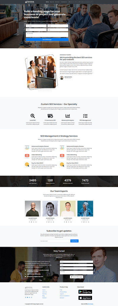 Bootstrap landing page for your company lead generation bootstrap template bootstraplily free bootstrap template free download free landing page free template free website free website template freebie