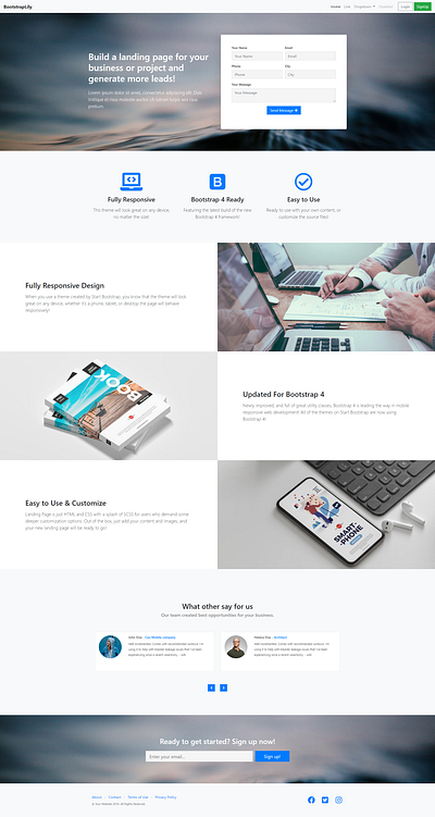Simple landing page design using bootstrap 4 bootstrap template bootstraplily free bootstrap template free landing page free website free website template freebie