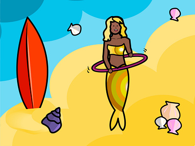 PantoneMermay challenge: beach vibes! beach beach party flatdesign illustration illustrator mermaid shells ui yellow