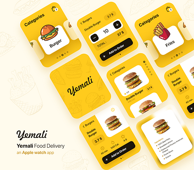 Yemali, an Apple watch app Concept app apple apple watch burger delivery app design fast food food food delivery food delivery app ui ui inspiration user experience userinterface ux