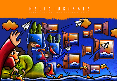 Hello dribble !! design digital doodleart doodles doodling drawing flat illustration illustrator minimal vector