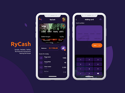 RyCash animation app bank app banking cards dark iu dark ui money orange payment