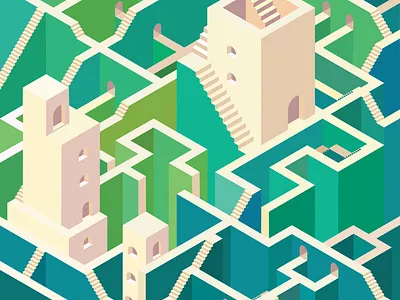 Maze & Stairs colors green illustration maze stairs
