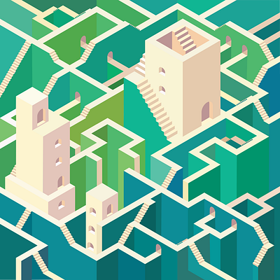Maze & Stairs colors green illustration maze stairs