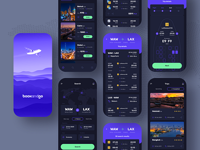 bookandgo ✈️ - Dark ⚫️ app app concept app design app ui application discover flights mobile mobile app mobile design mobile ui reservation trips ui