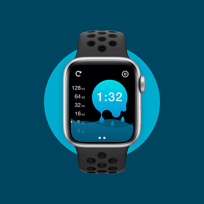 Drink More Water - Countdown Timer Watch UI adobe xd app apple watch countdown dailyui fitness health illustrator liquid measure meter scale smartwatch time timer tracker uiux water waves wearable