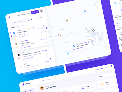 Find Job Web App: All Pages analytics custom dashboard dashboard dashboard app dashboard design dashboard ui job job application job board jobriver map map dashboard map listing search bar search results