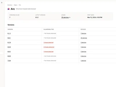 App Versions Detail View apps callout compliance data table dense ui figma oneleet product design saas security soc2 table ui ui design web