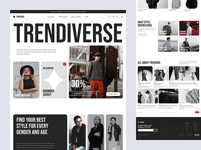 Trendora - Fashion Landing Page brand branding clean cleandesign design fashion graphic design landing landing page layout marketplace minimalist page streetwear typography ui urbanfashion user interface ux