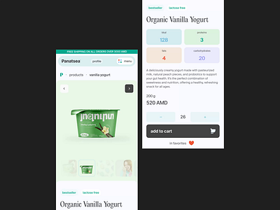 Panatsea Product Screen [mobile] armenia dairy e commerce health mobile product shop store ui web design yogurt