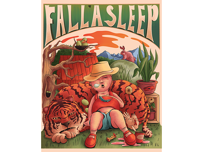 Fall’a Sleep bookillustration boy children cover artwork editorial illustration illustration ranch retro sleep tiger village